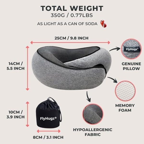 FlyHugz® Neck Travel Pillow | Memory Foam Neck Pillow for Comfort on Airplane | Compact and Ergonomic Design for Travel, Car Rides, and Home Use | Ideal for Adults and Kids - Image 3