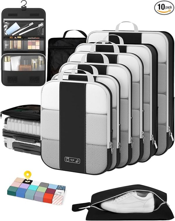 10 Set Compression Packing Cubes for Travel Essentials,Compressible Expandable Packing Cubes for Suitcase,OlarHike Luggage Organizer Bags for Travel,Handy Helper for Organizing Clothes(Black) - Image 6