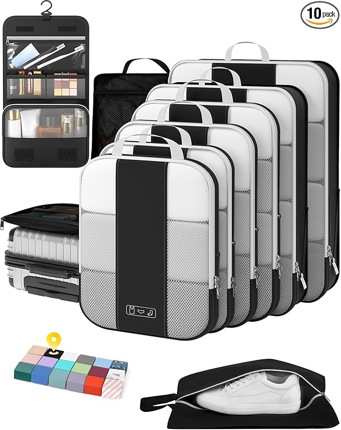 10 Set Compression Packing Cubes for Travel Essentials,Compressible Expandable Packing Cubes for Suitcase,OlarHike Luggage Organizer Bags for Travel,Handy Helper for Organizing Clothes(Black) - Image 6