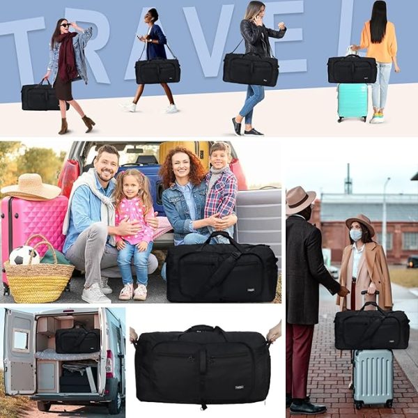 Fmeida 65L Duffle Bag with Shoes Compartment, Foldable Travel Duffel Bags for Men Women, Large Packable Travel Bag Water Repellent & Tear Resistant (Black) - Image 5