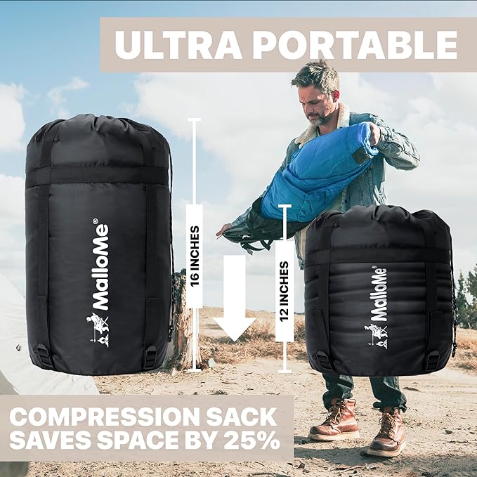 MalloMe Sleeping Bags for Adults Cold Weather & Warm - Backpacking Camping Sleeping Bag for Kids 10-12, Girls, Boys - Lightweight Compact Camping Essentials Gear Accessories Hiking Sleep Must Haves - Image 2