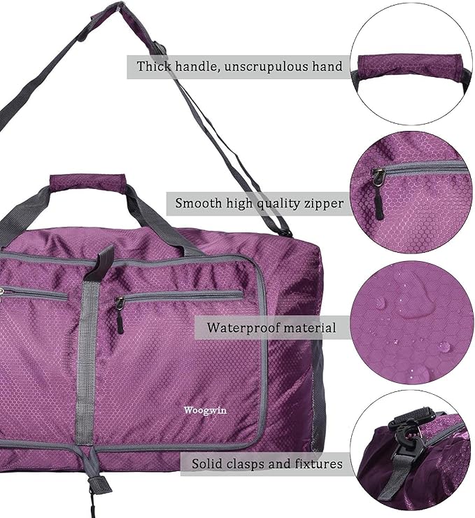 Woogwin Travel Duffel Bag Large Foldable Waterproof Overnight Bag for Beach Swim Bags - Image 3