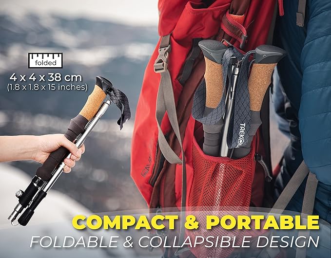 TREKOLOGY Trek-Z Cork Grip Trekking Poles – Lightweight Folding Hiking Poles, Adjustable Height, Compact Travel Design, Aircraft-Grade Aluminum Walking Sticks for Men & Women - Image 6